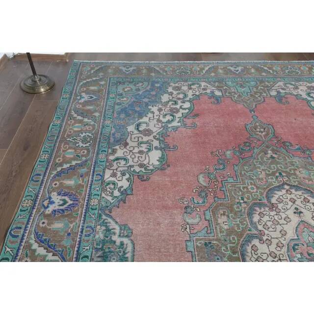 1970s Vintage Persian Handmade Wool Cotton Pink Area Rug 282x385