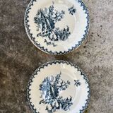 Set of 2 plates white blue with thistle pattern porcelain opaque thistles Gien