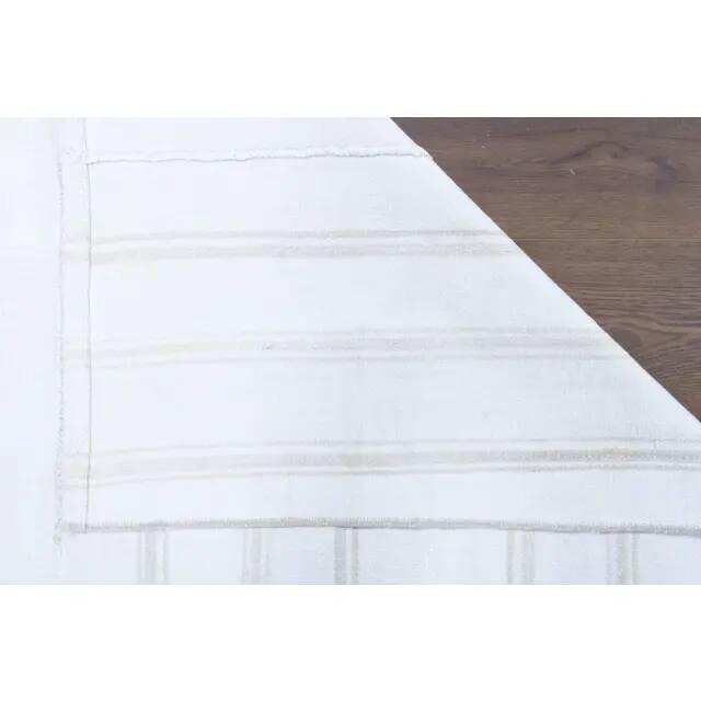 Vintage Turkish Oushak Handmade Cotton White Wool Kilim Area Rug 144x225