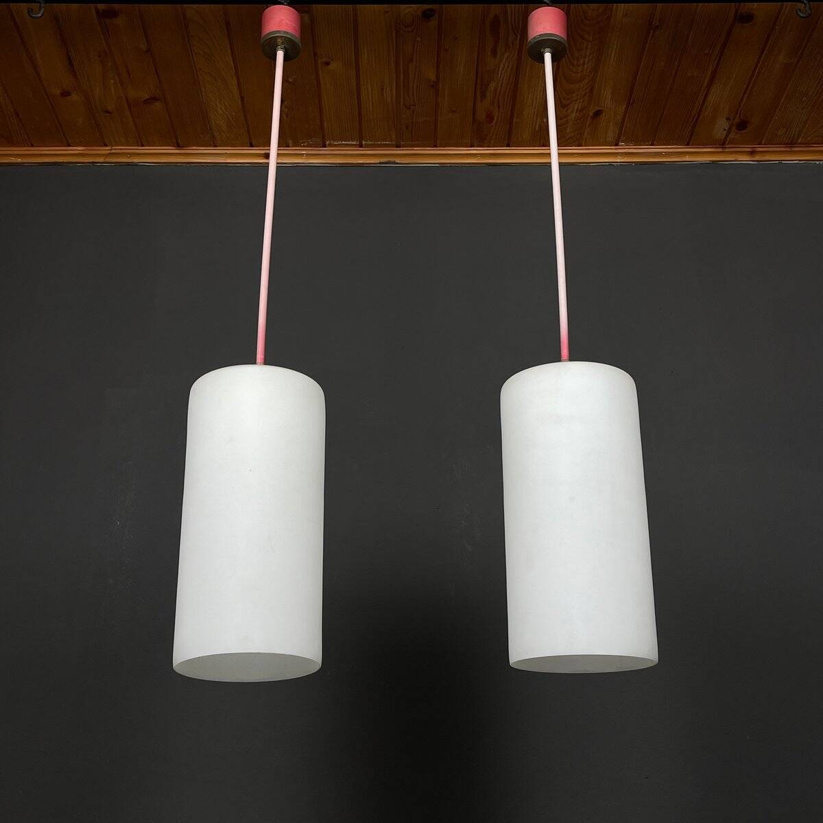 Italian opaline glass pendant light from the mid-century, 1960s, set of 2.