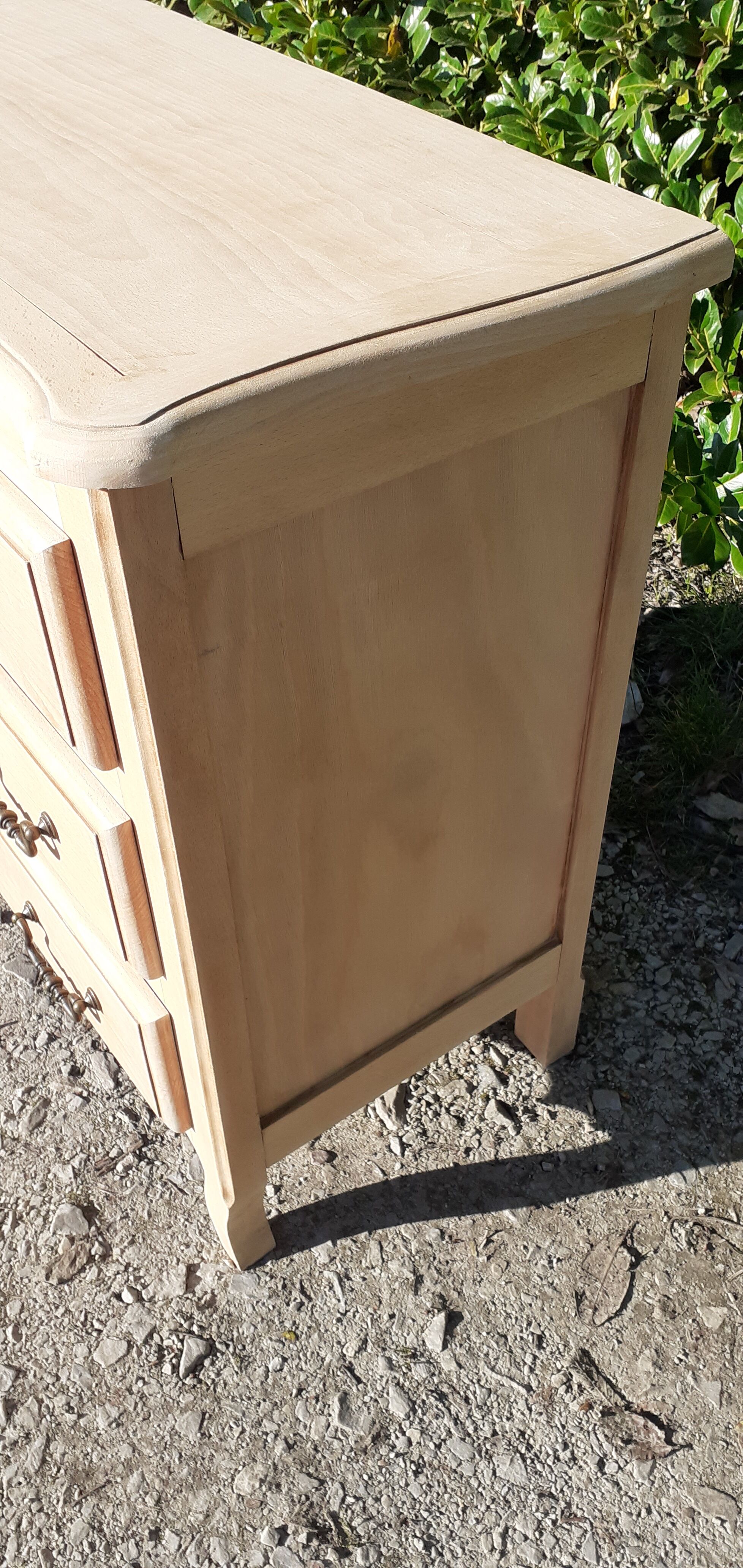 Commode 3 tiroirs style Louis XV en chêne massif bois brut