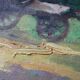 Oil painting on cardboard: cart in the countryside