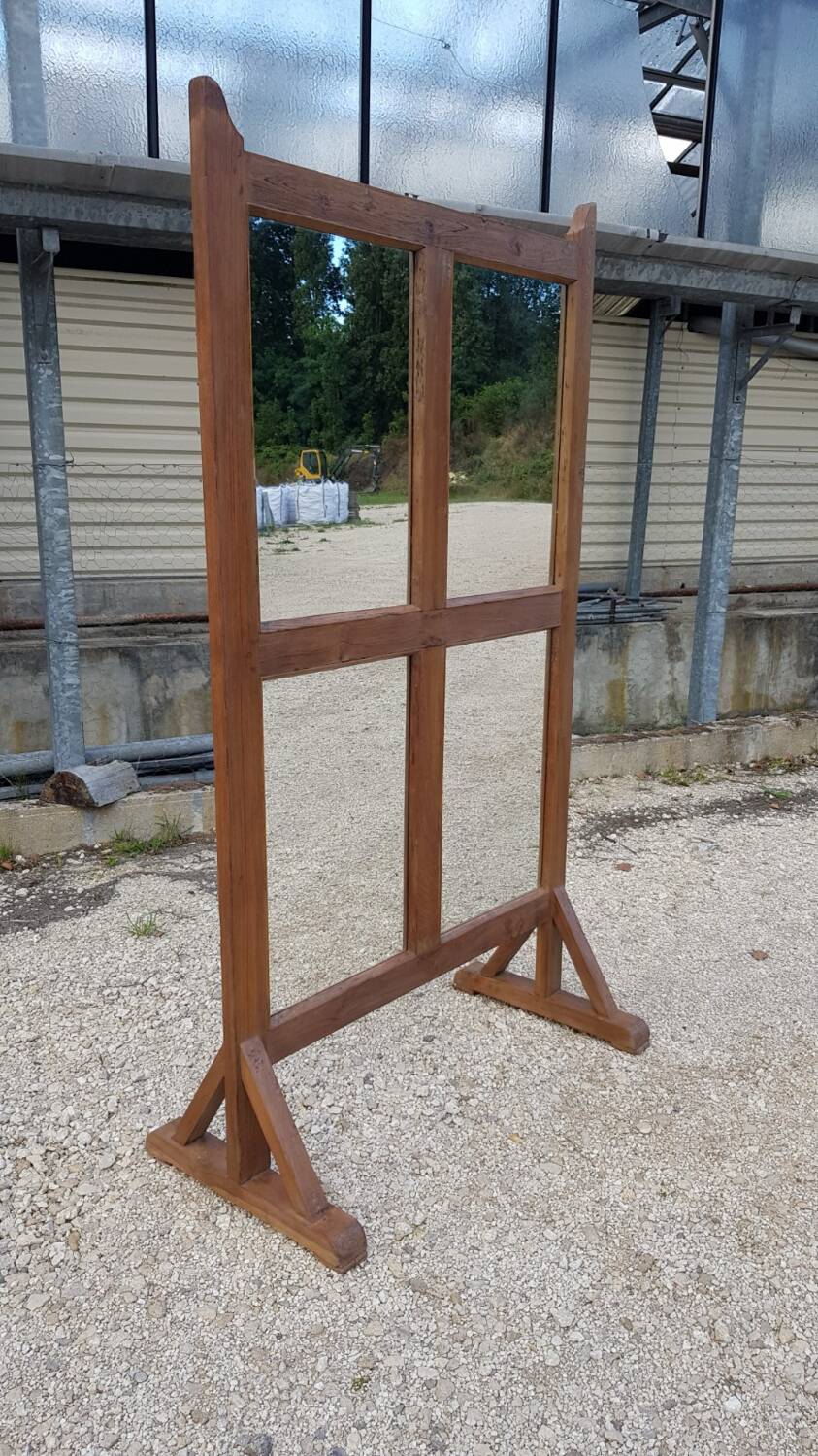 Screen - antique Burmese teak partition / 4 mirrored panels front and back