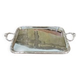 Rectangular tray with LOUIS XVI style handles in silver-plated metal, work from the 1950s