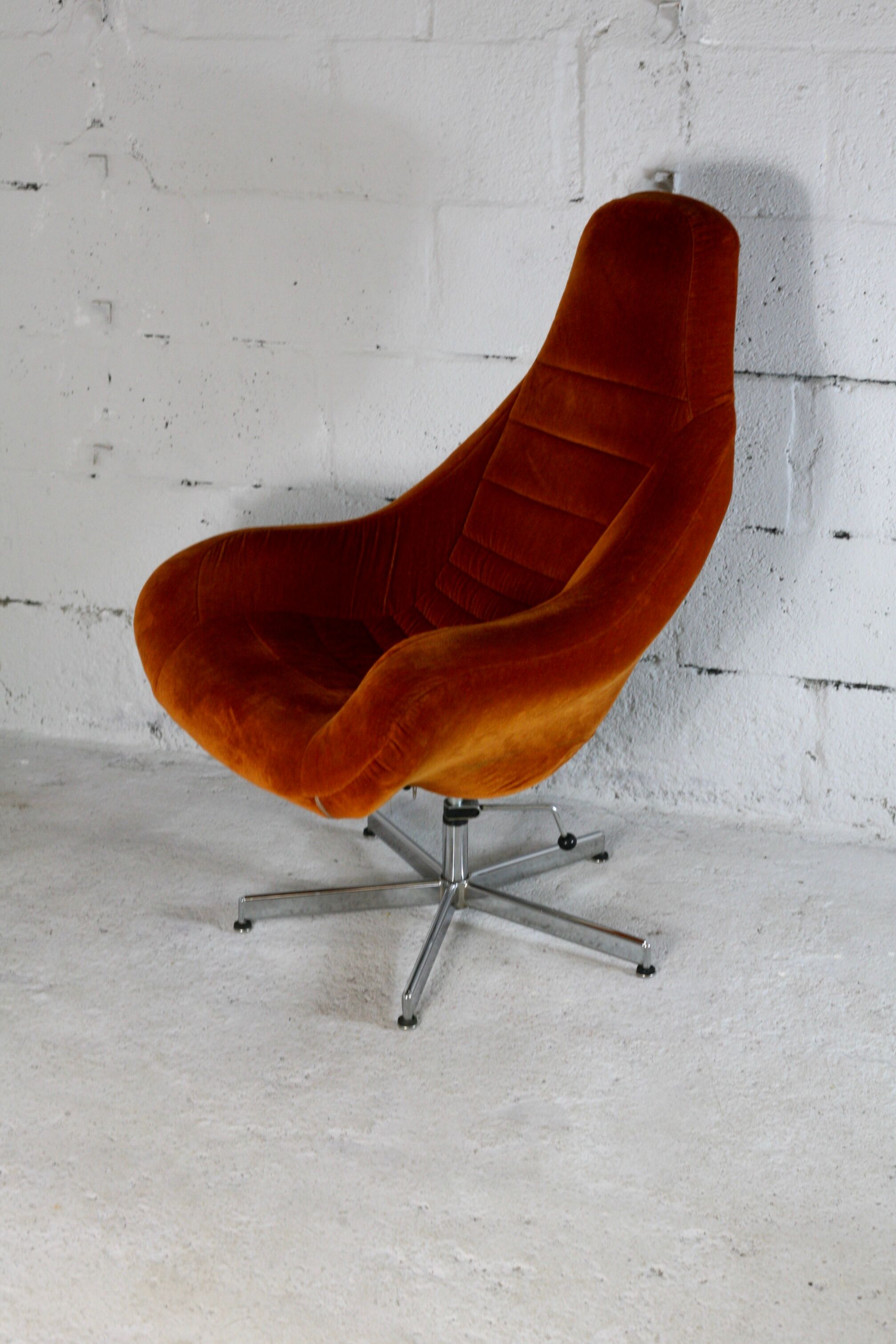 Space age chair, fiberglass, orange velvet, circa 1970s