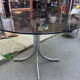 Dining table design 1970 chrome thick top smoked glass slab
