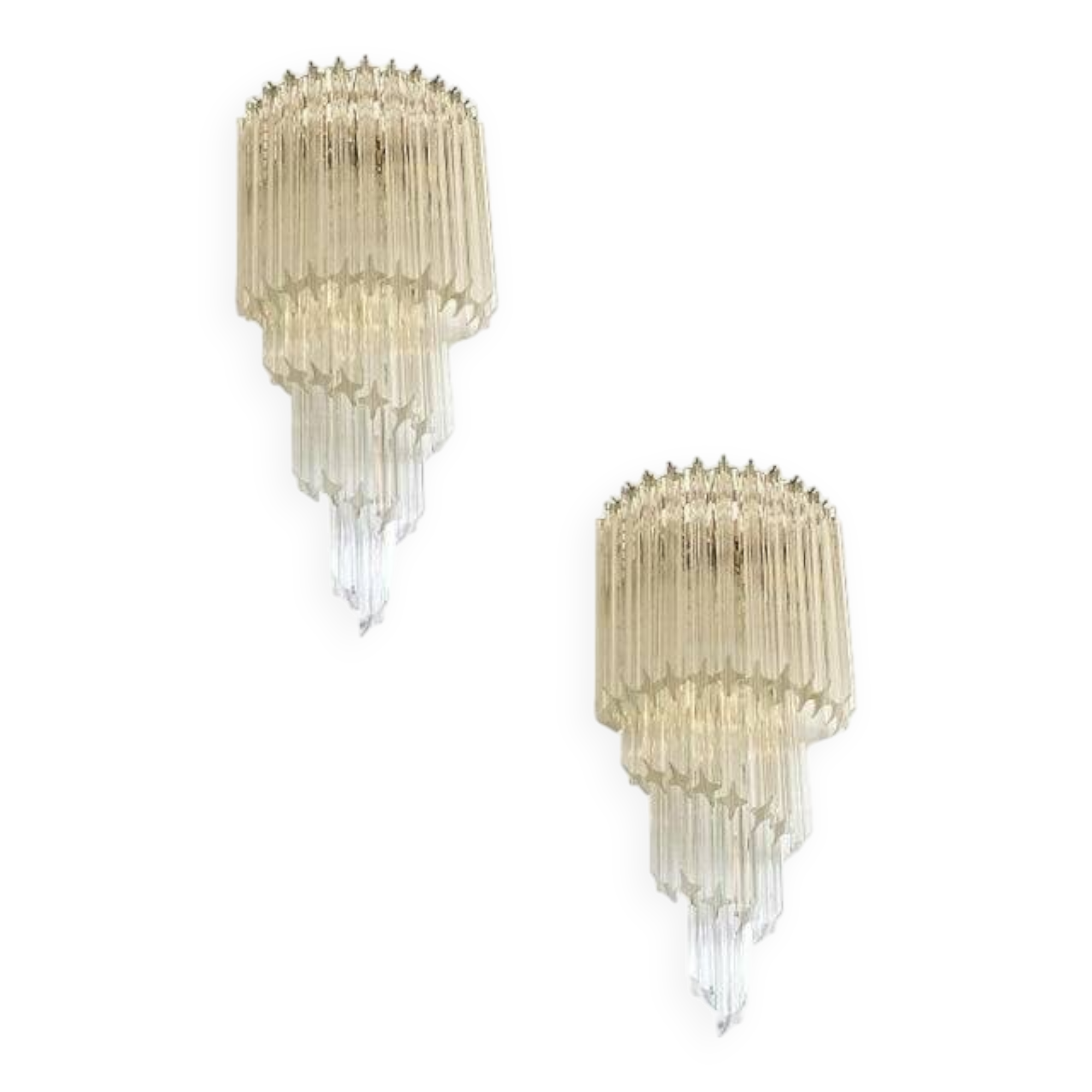 Set of Two Venetian "Quadriedro" Twist Murano Glass Wall Sconces