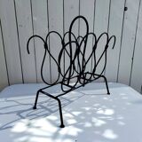 Metal and leather magazine rack, attributed to Jacques Adnet, vintage