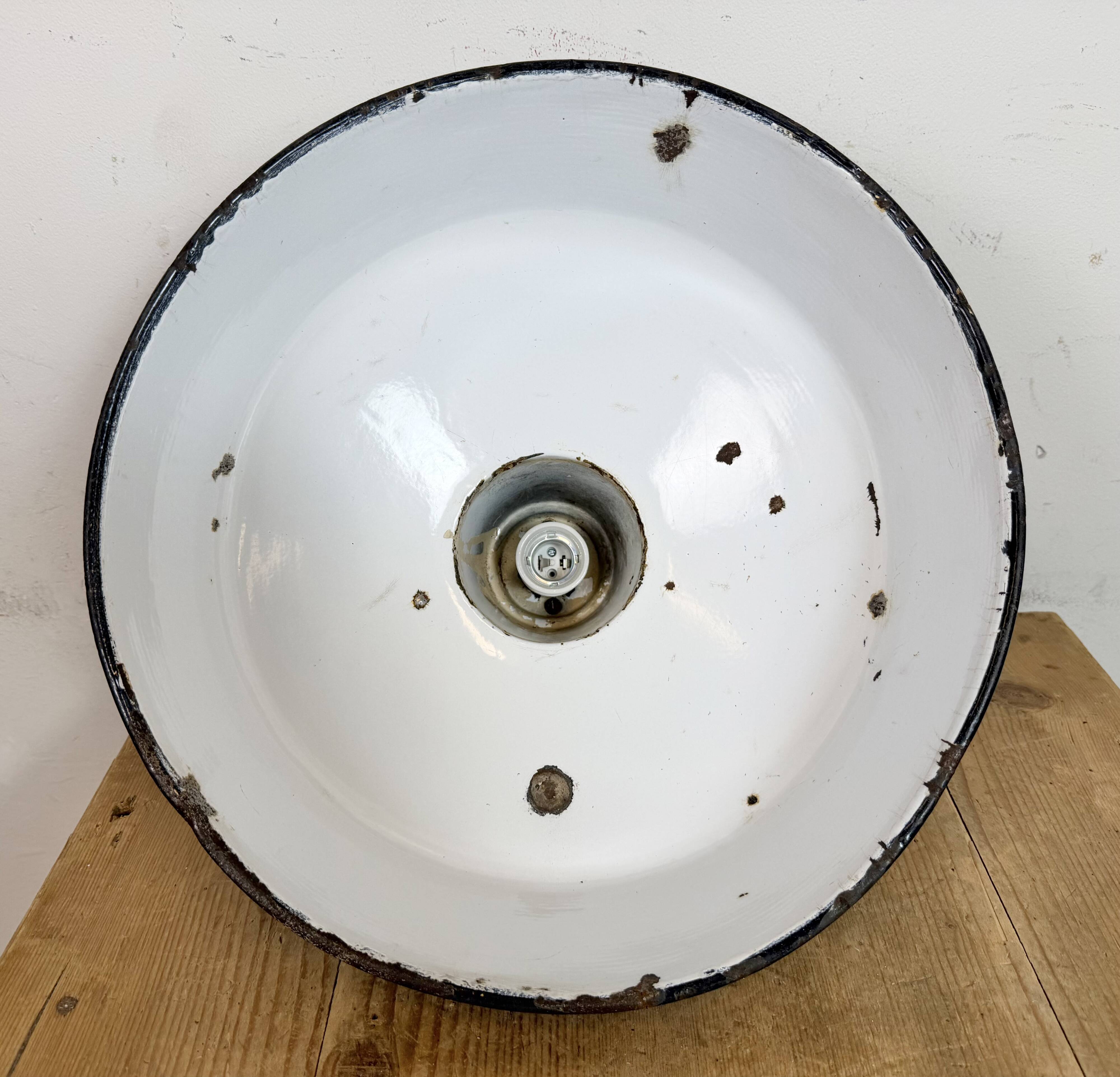 Industrial Black Enamel Factory Lamp with Cast Iron Top, 1950s