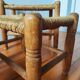 Set of 3 small wooden and straw benches/stools Vintage 60-70s