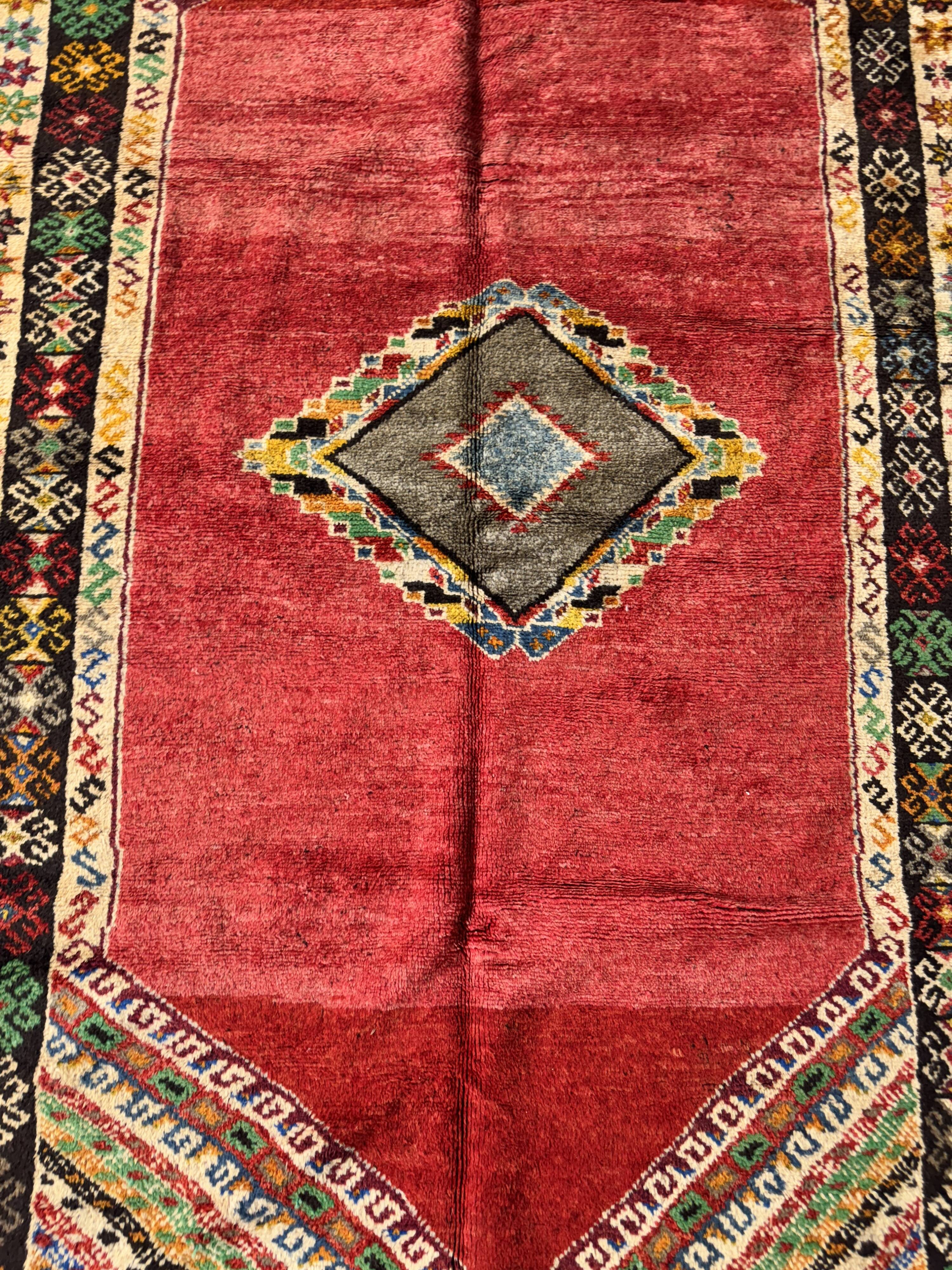 Vintage Red wool rug, Berber Antique Taznakht rug.