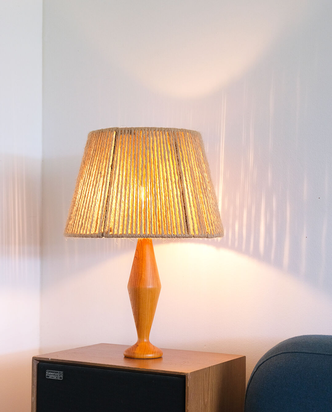 Wooden lamp and rope