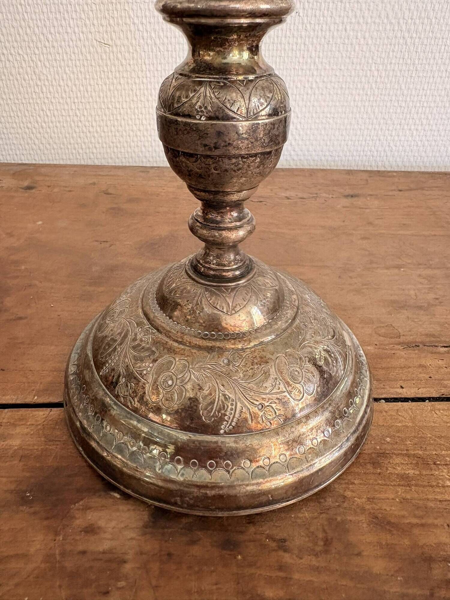 Antique Silver-Plated Candle Holder Torch, Louis XV Style, Table Decoration