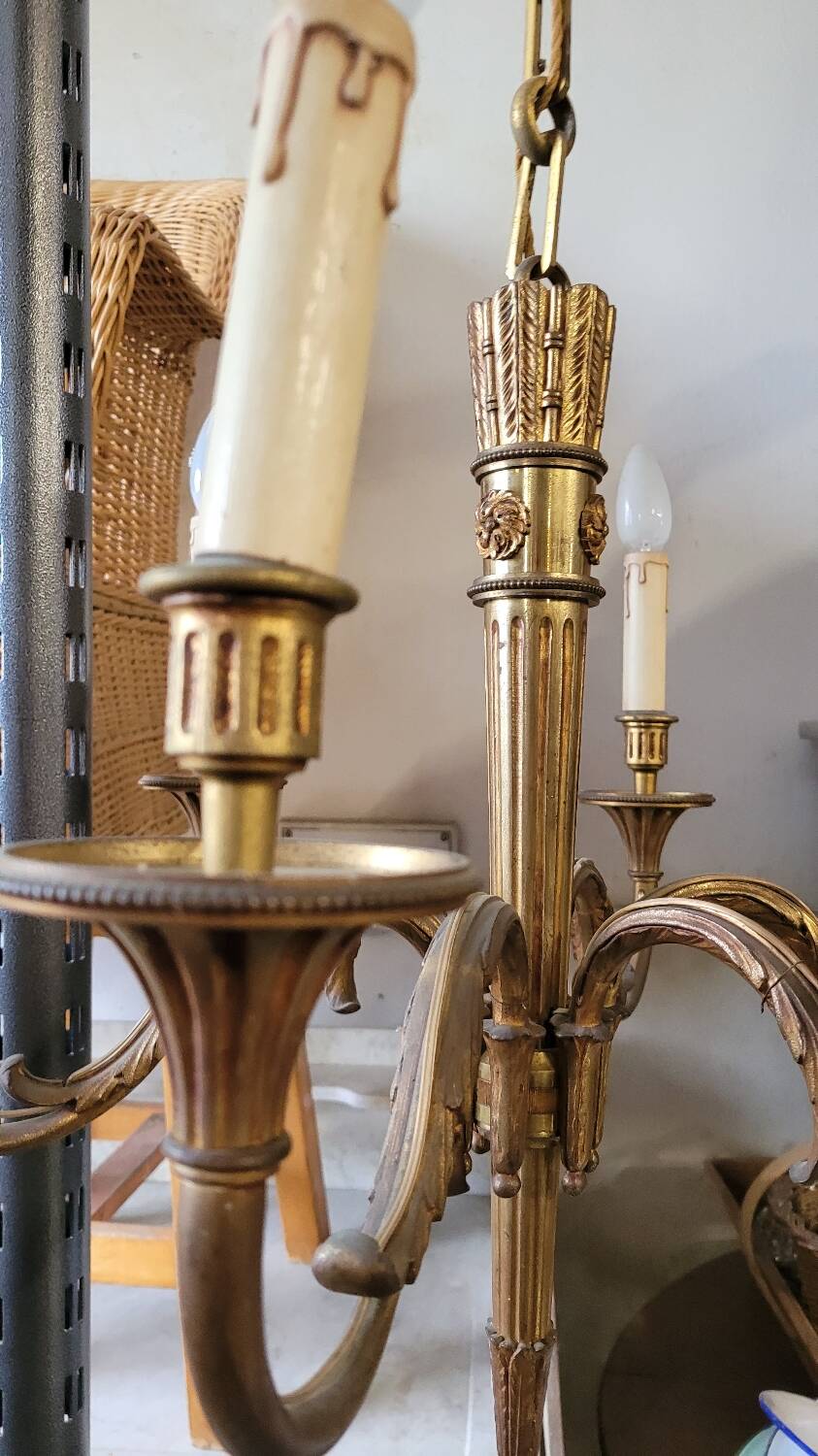 Louis xvi style gilt bronze chandelier - 6 lights