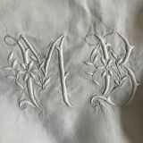 Antique linen, embroidered sheet with monogram (model 2)