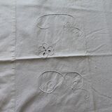 Drap ancien en lin brodé début XXe