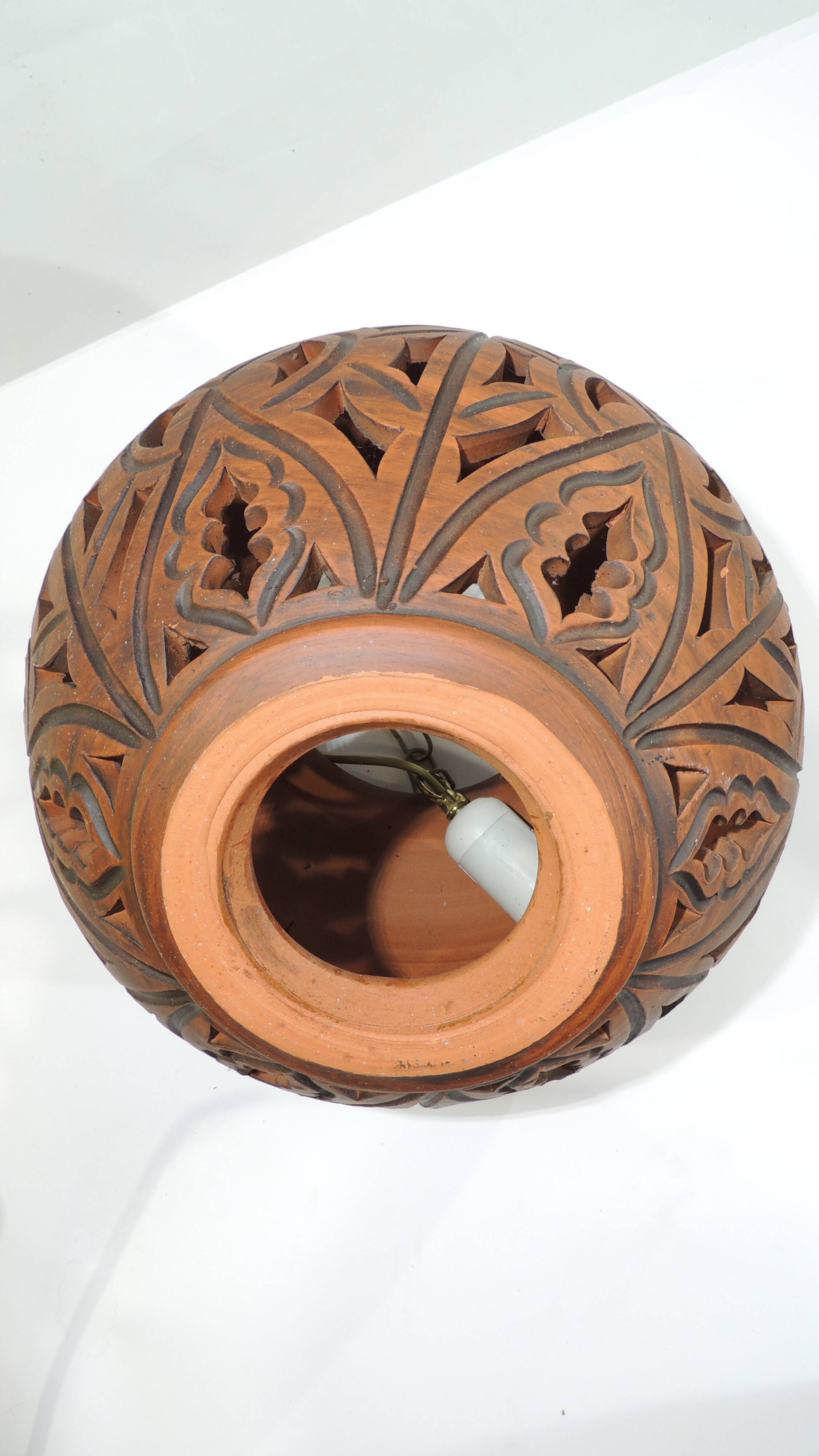 Suspension and pair of terracotta/vintage wall lights