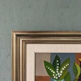 Mid-Century Modern "Pears & Lily of the Valley" Swedish Vintage Expressionist Still Life Tempera Pai