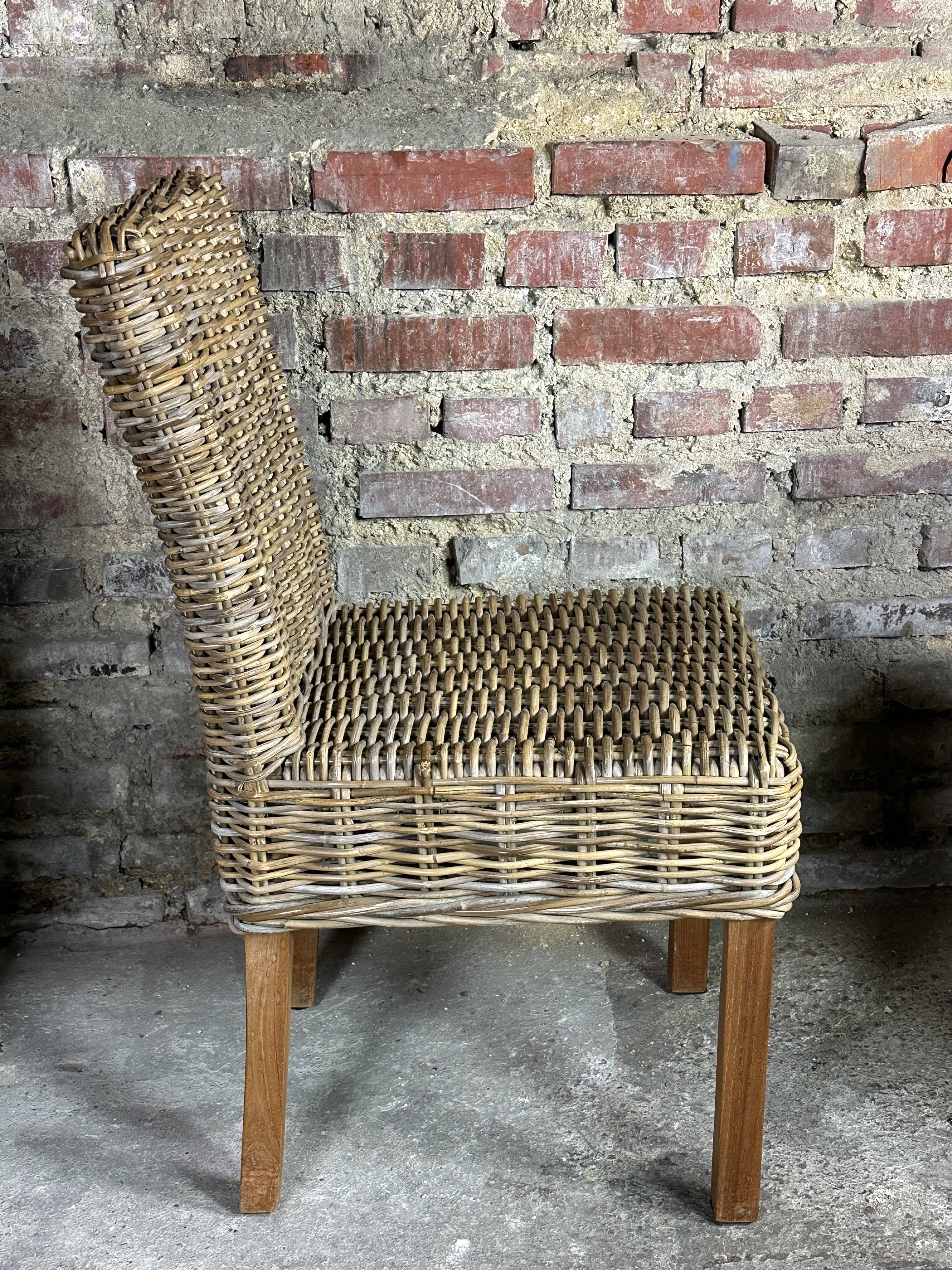 Chairs in wood and woven rattan