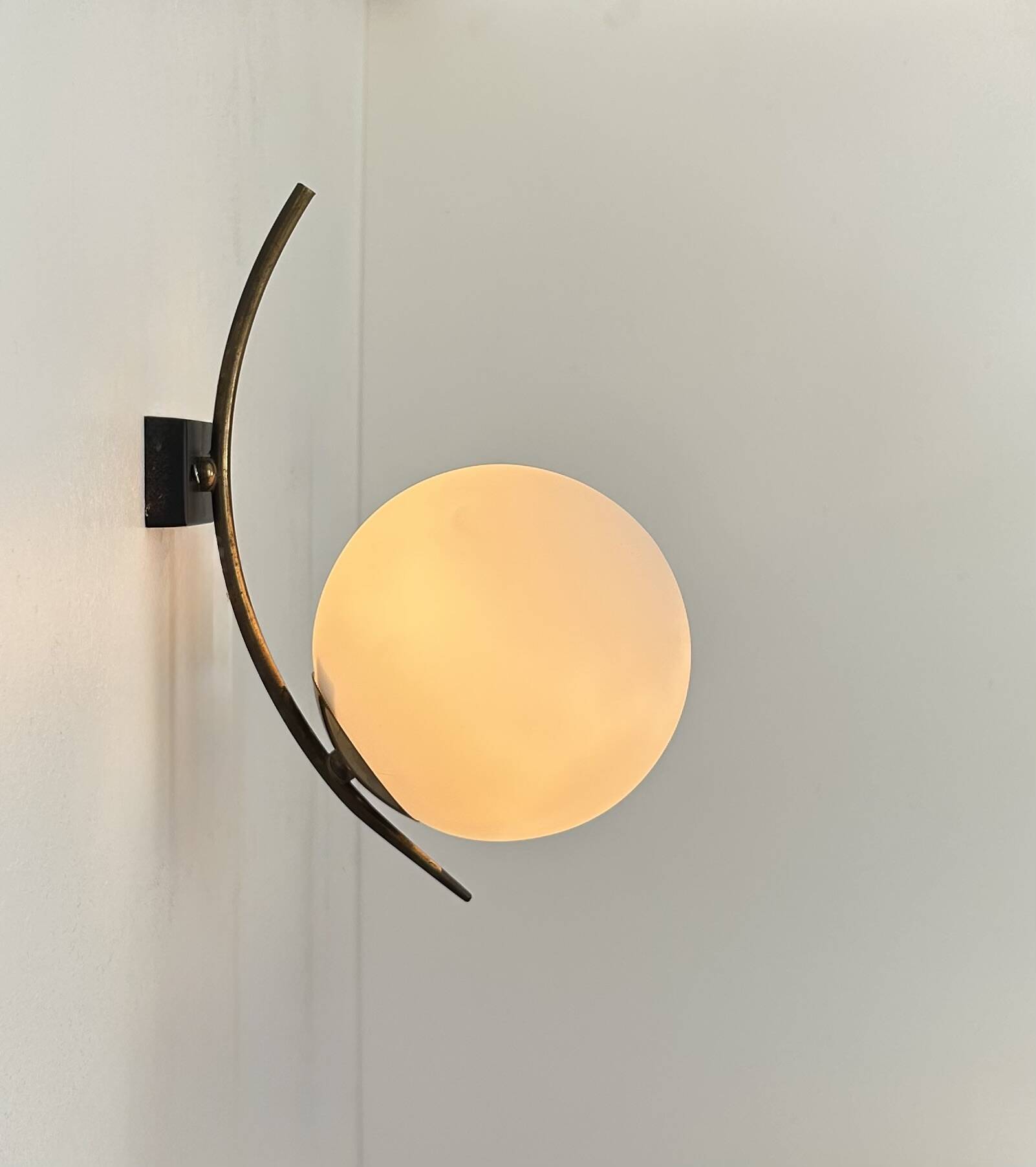 Vintage brass and opaline wall lamp, France 1960