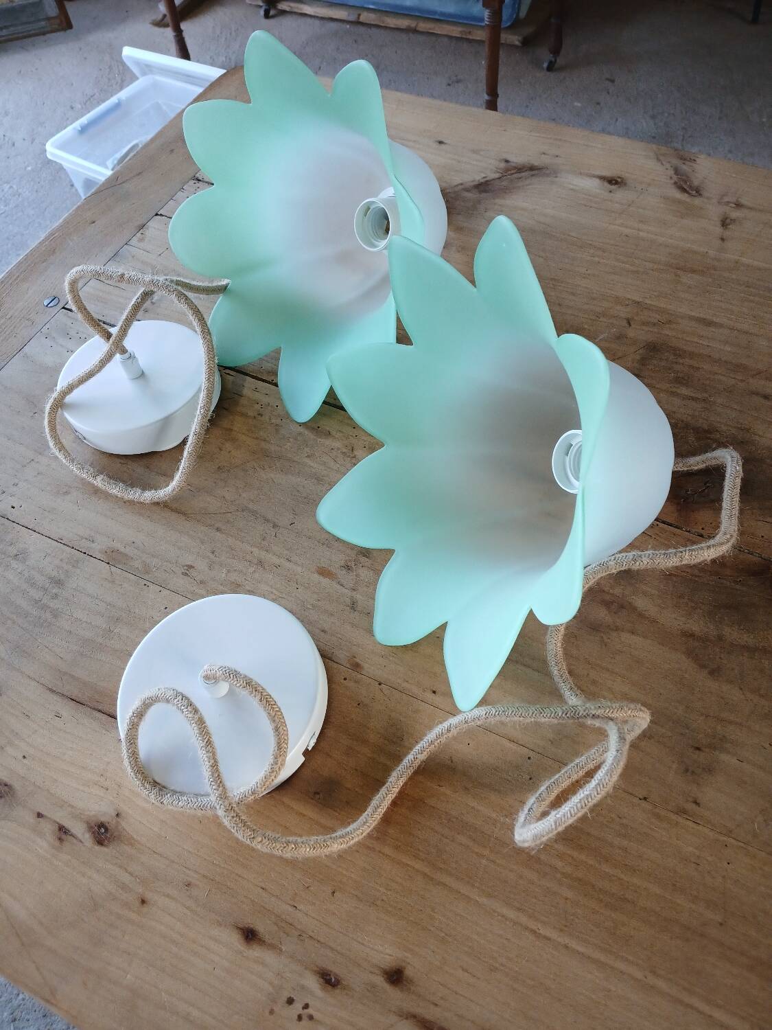 Pair of vintage tulip pendant lights