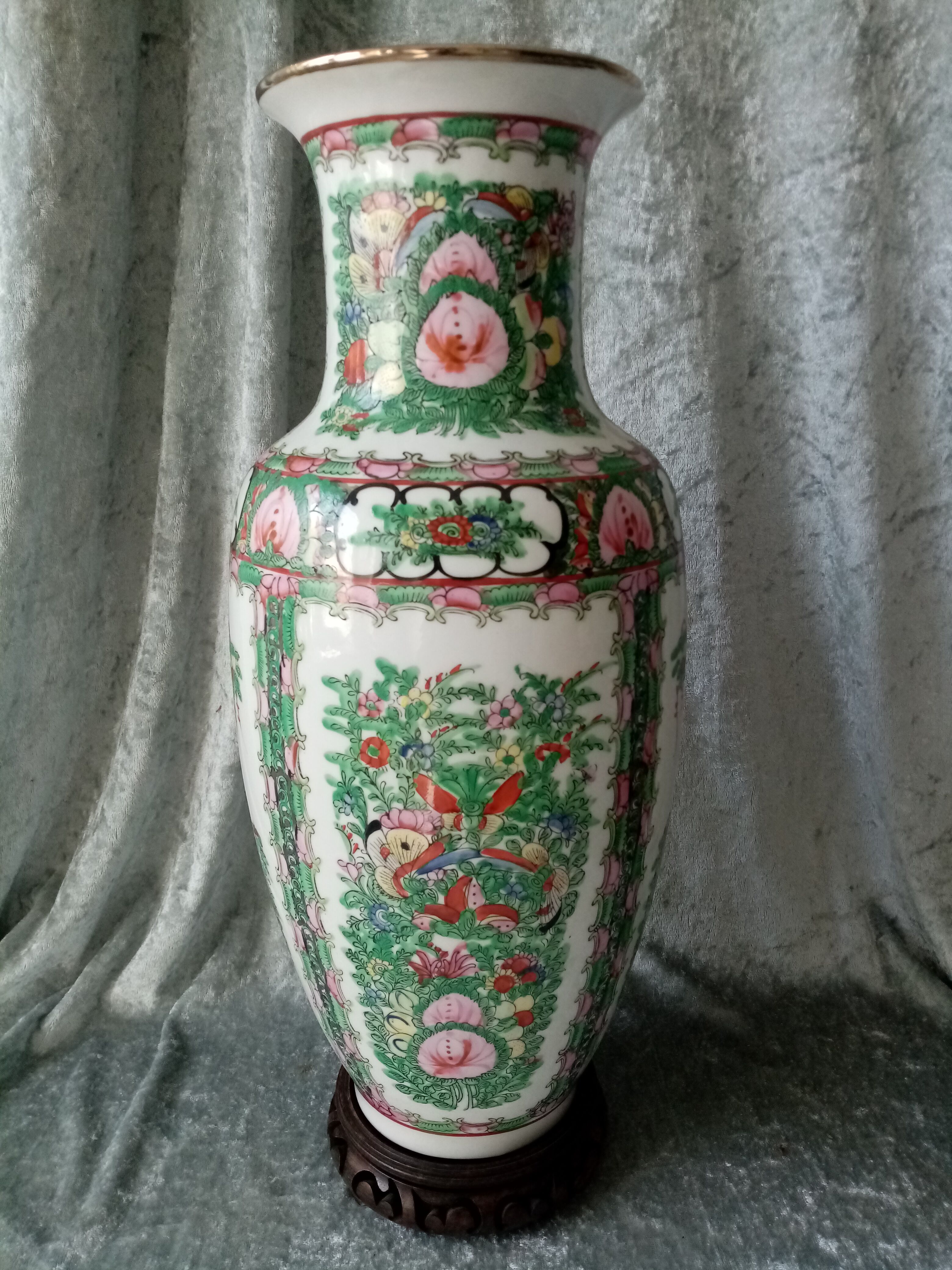 Ancien grand vase en porcelaine de canton chine des annees 1930-50 signe