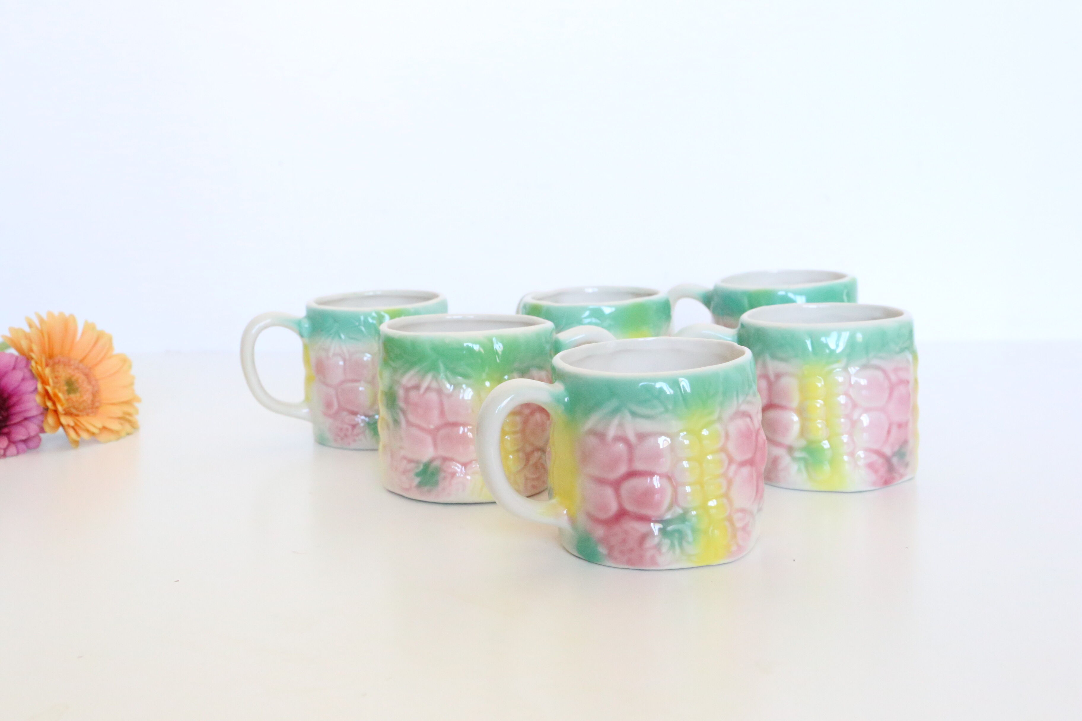 Set of 6 beautiful ceramic cups dabbling style, vintage
