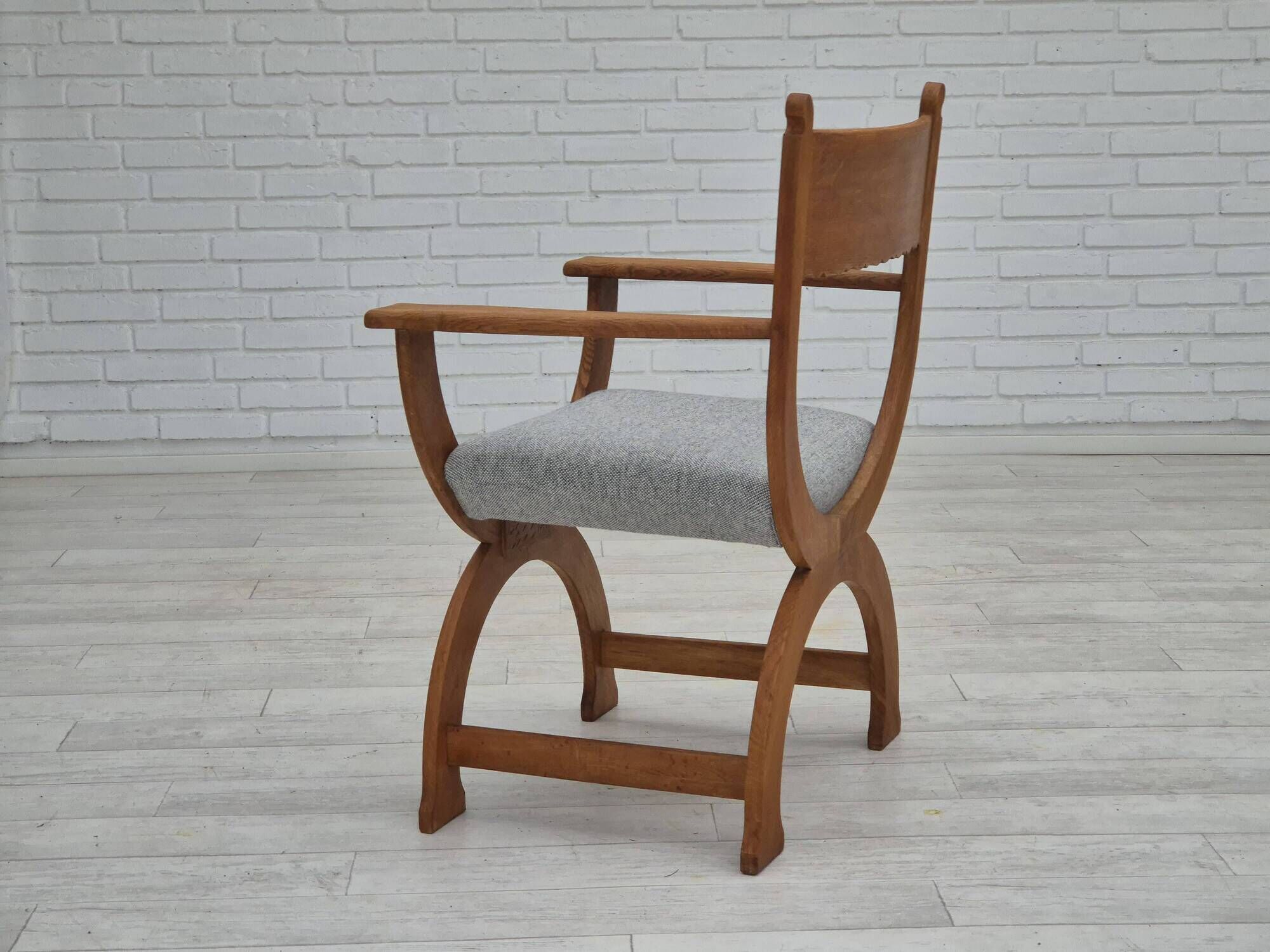 1960s, Danish armchair in solid oak wood, reupholstered, KVADRAT furniture wool.
