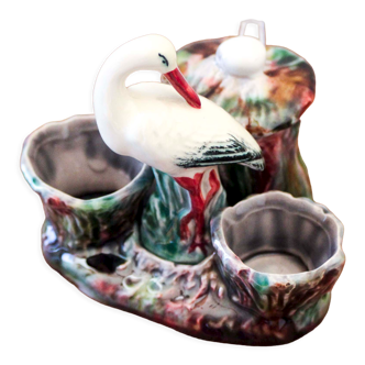 Ceramic condiment set with stork decoration
