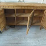 Console, shallow art deco sideboard in raw wood.