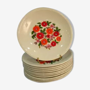 Set 11 assiettes faience de Gien motifs floraux années 60