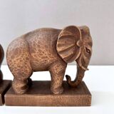 Serre-livres éléphants en bois, milieu XXème