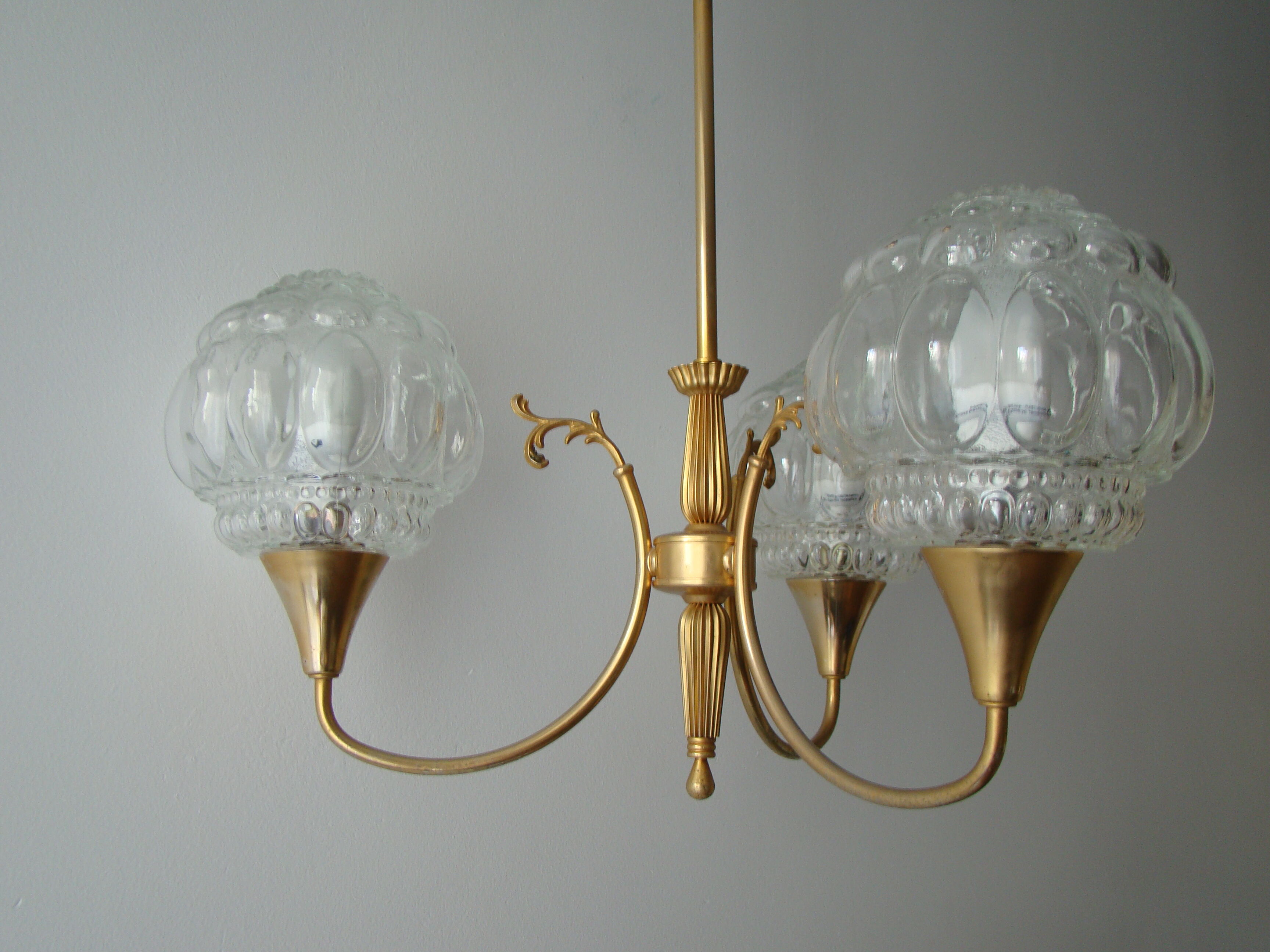 Lustre 3 branches vintage globes bullés