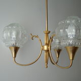 Chandelier 3 branches vintage bubbled globes