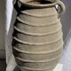 Large oval vase with double handles, featuring raised grey-beige stripes, H42 D28.