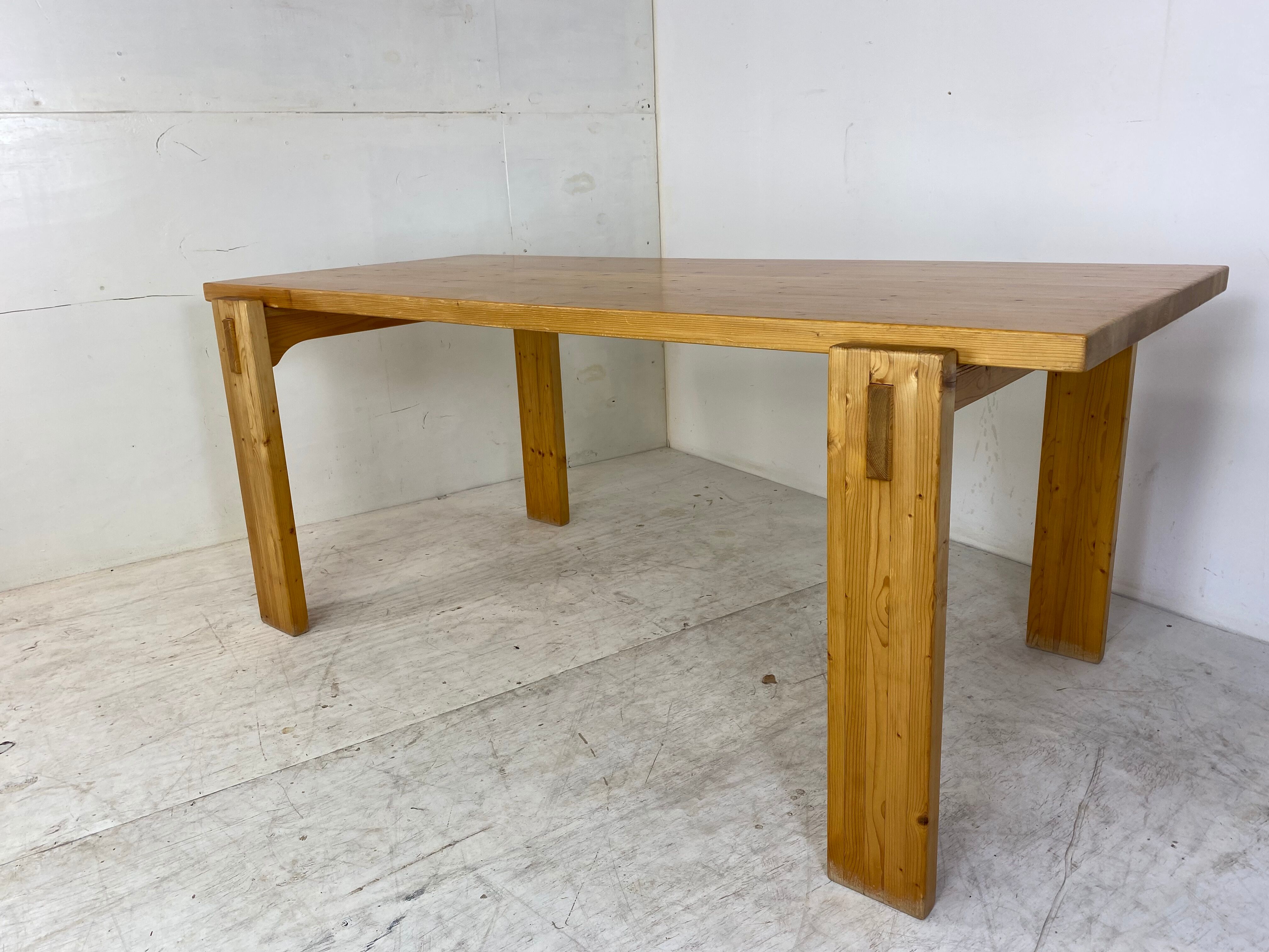 Scandinavian modernist brutalist pine rectangular dining table, 1960s