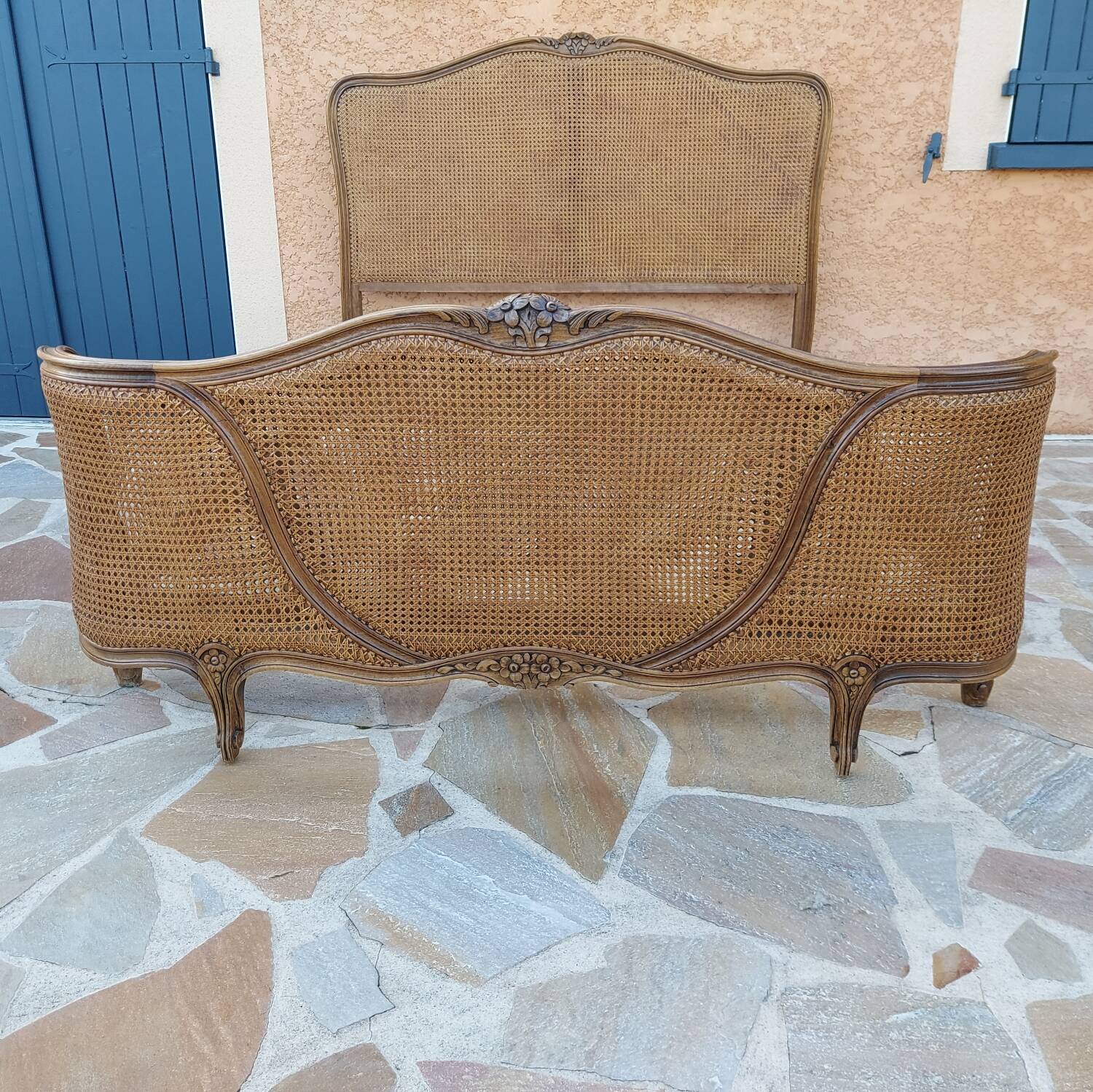 Louis XV style double cane basket bed, mid-20th century
