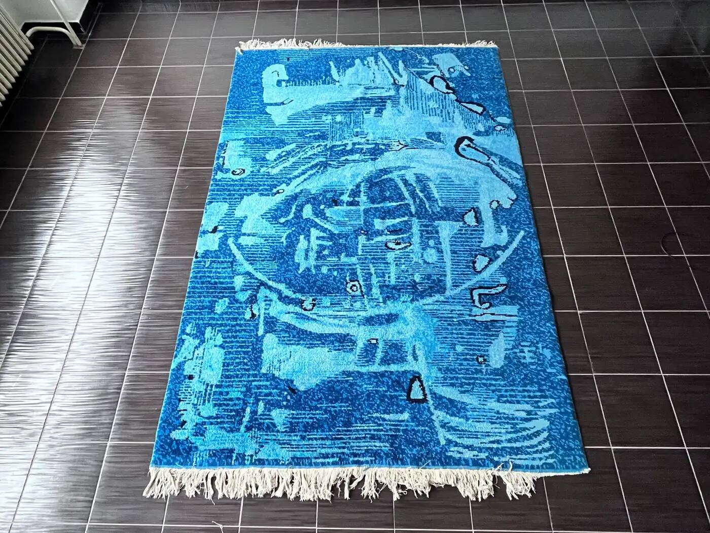 Extraordinary handmade art abstract design wool carpet in style of Kybal, 1960s