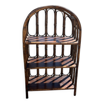 Étagère arrondie en rotin vintage à trois niveaux