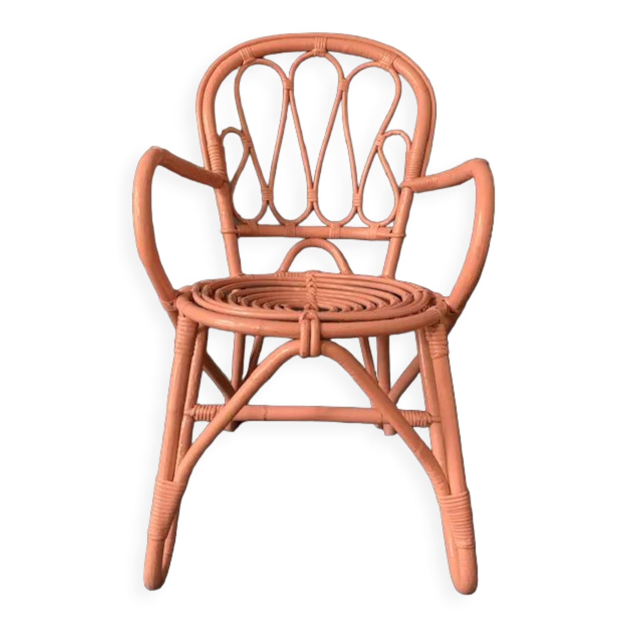 Vintage pink rattan armchair