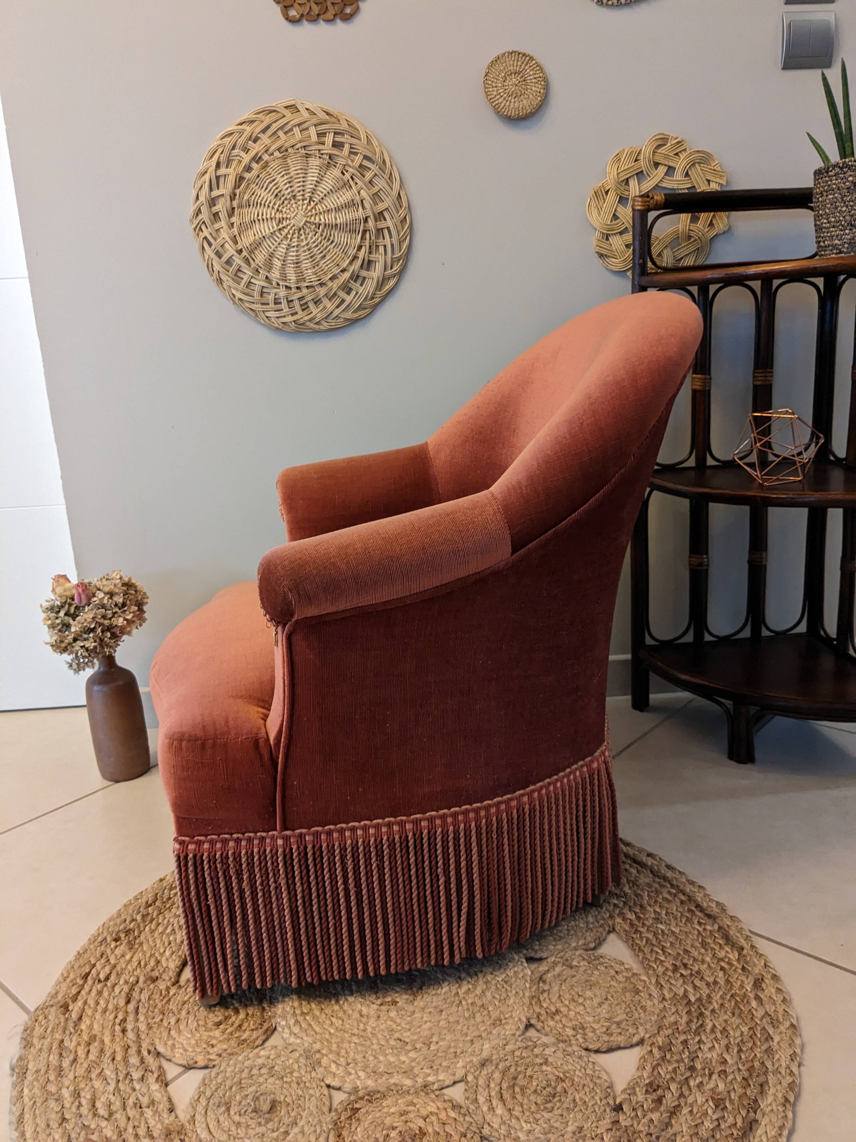 Fauteuil crapaud velours rose
