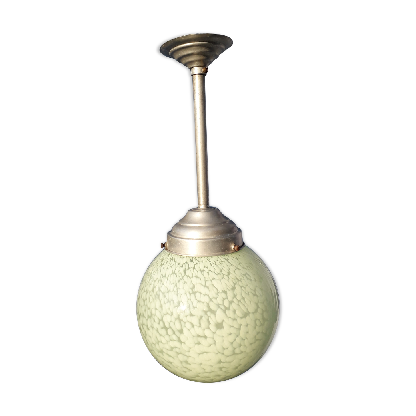Art deco suspension globe in green clichy glass