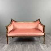 Louis XVI style canapé in carved wood and velvet, 20th century