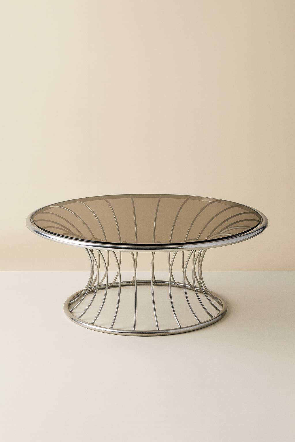 Table basse vintage chrome & verre
