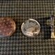 Very old round pocket mirror and leather case, 18th century