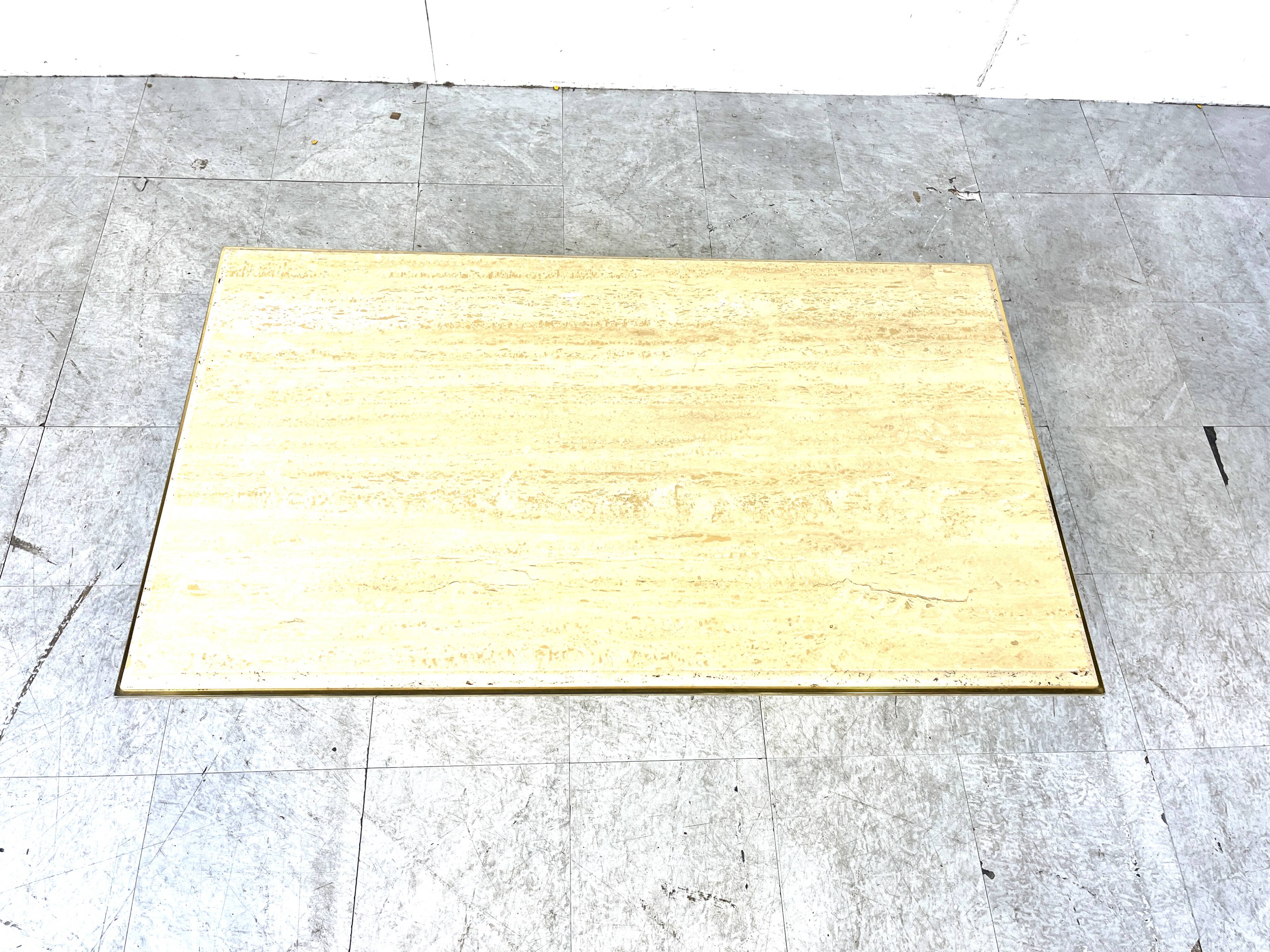 Travertine and brass coffee table by Fedam, 1970s