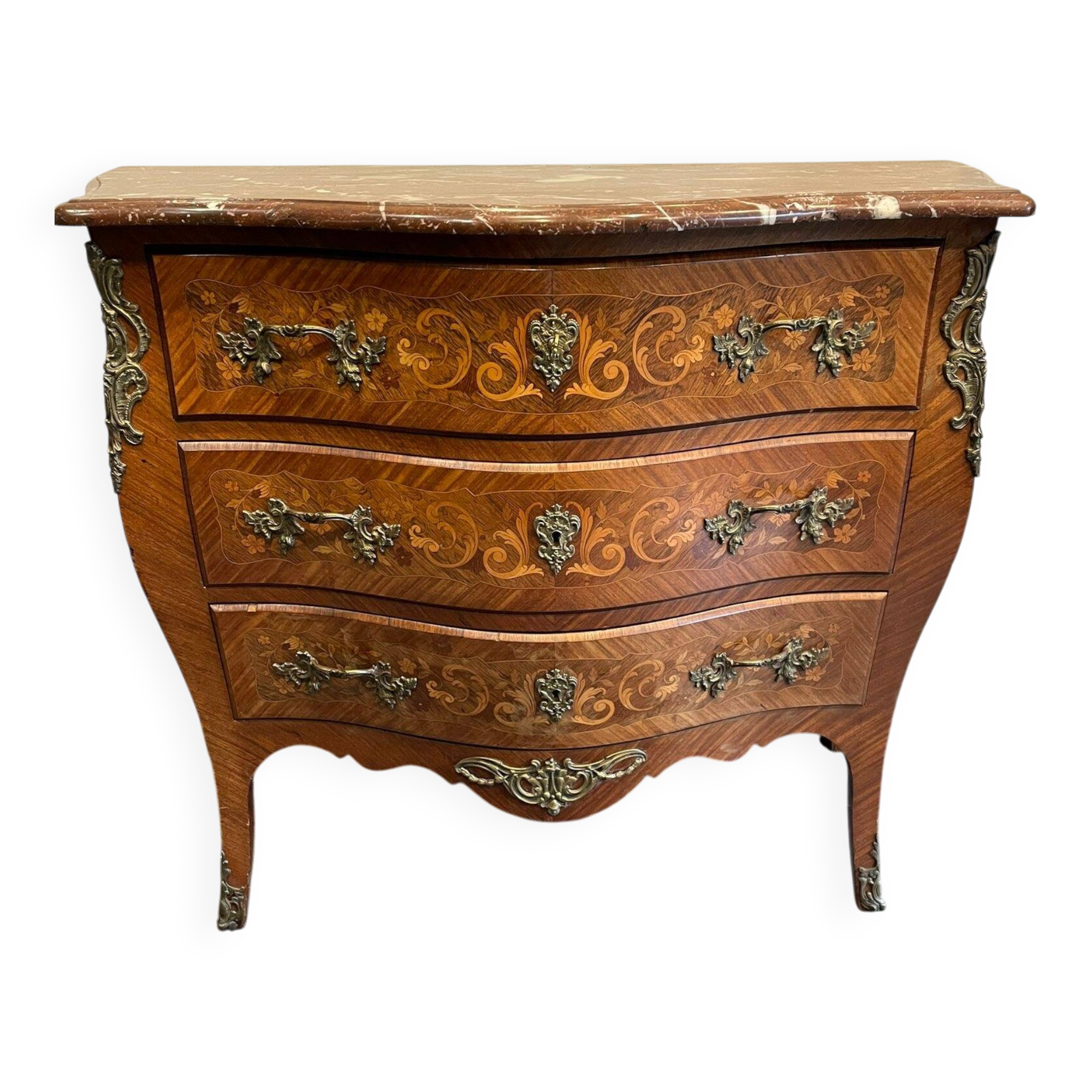 Commode style louis xv marquetry and marble