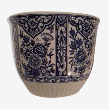 White and indigo ceramic pot cover