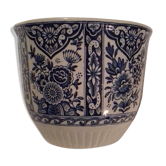 White and indigo ceramic pot cover