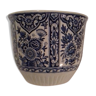 White and indigo ceramic pot cover